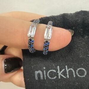 Nickho Rey Blue Black Small Hoop Earrings Mini Tire Hoop .925 Sterling Silver